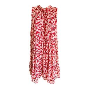Sara Michelle Red and Off White Floral Dress 3 Tier, Faux Neck Floof XL